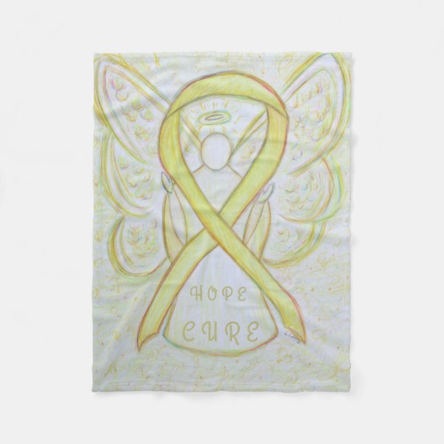 Yellow Awareness Ribbon Angel Bone Cancer Blanket (Front)