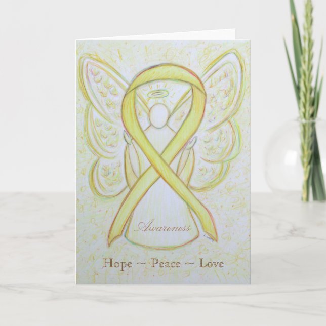 Yellow Awareness Ribbon Angel Custom Greeting Card (Front)
