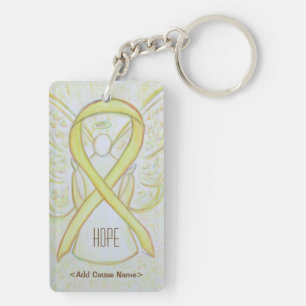 Yellow Awareness Ribbon Angel Custom Keychains