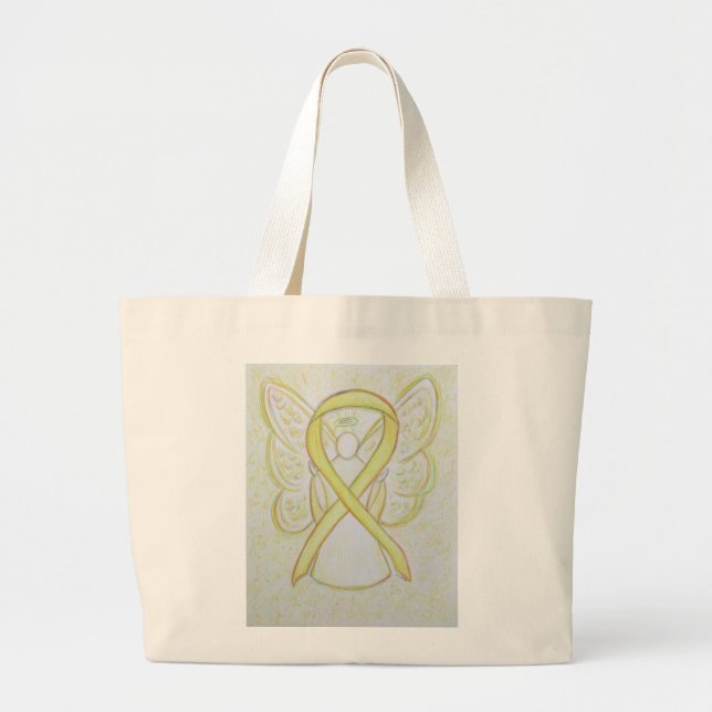 Yellow Awareness Ribbon Angel Custom Tote Bag (Front)