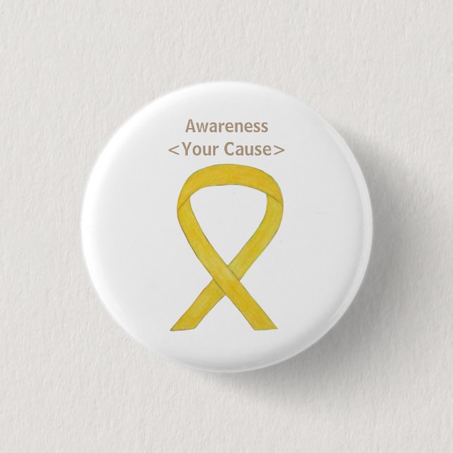 Yellow Awareness Ribbon Custom Pin Button (Front)