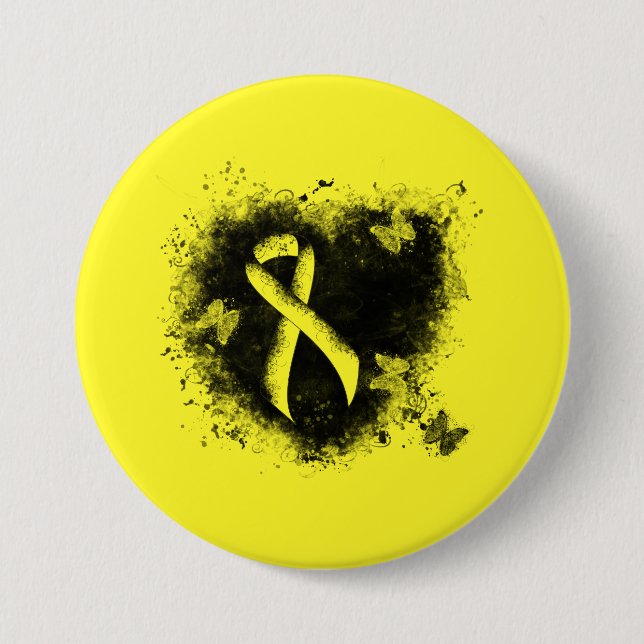 Yellow Awareness Ribbon Grunge Heart 7.5 Cm Round Badge (Front)