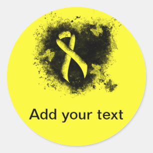 Yellow Awareness Ribbon Grunge Heart Classic Round Sticker