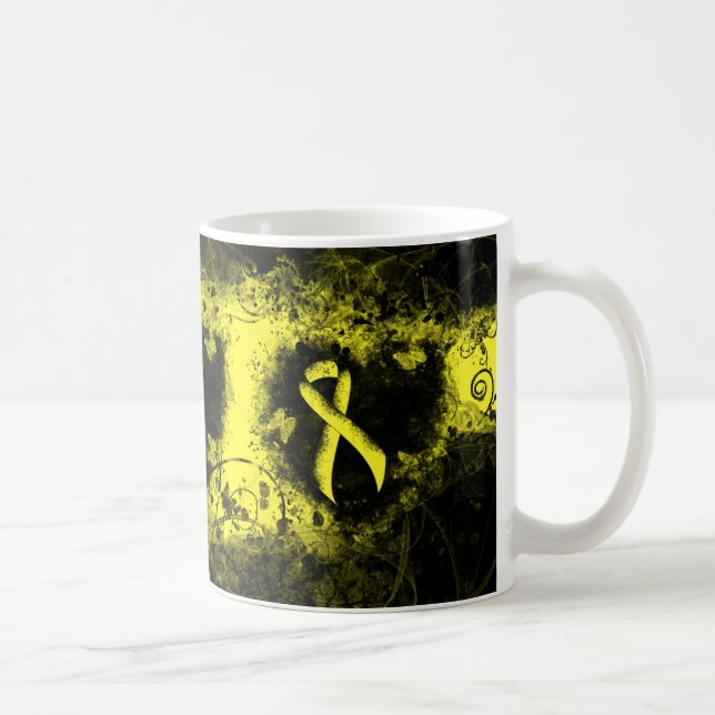 Yellow Awareness Ribbon Grunge Heart Coffee Mug (Right)