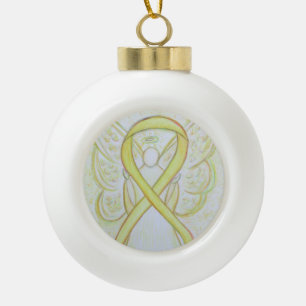 Yellow Awareness Ribbon Guardian Angel Ornaments
