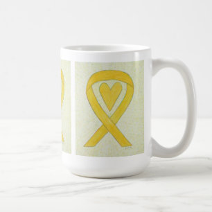 Yellow Awareness Ribbon Heart Custom Coffee Mug