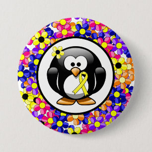 Yellow Awareness Ribbon Penguin 7.5 Cm Round Badge