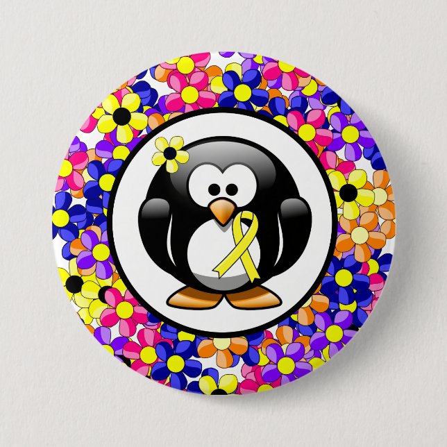 Yellow Awareness Ribbon Penguin 7.5 Cm Round Badge (Front)