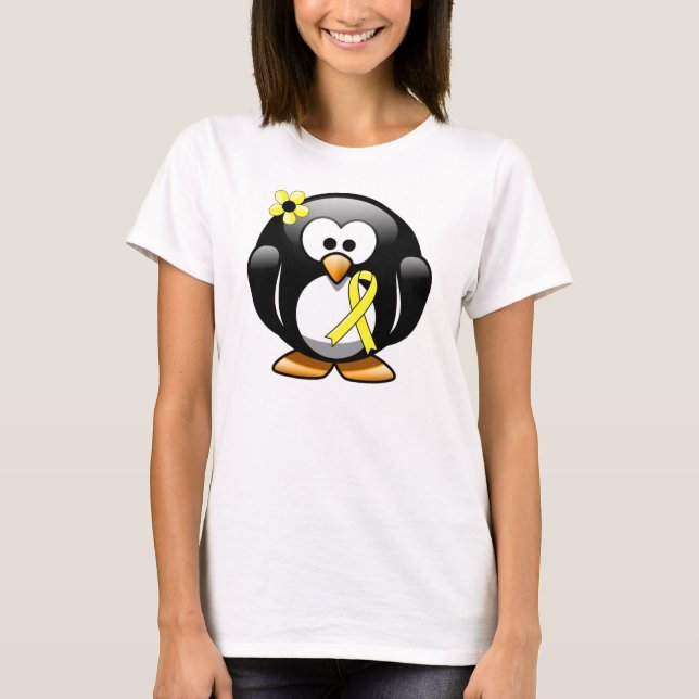 Yellow Awareness Ribbon Penguin T-Shirt (Front)