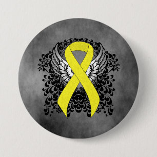 Yellow Awareness Ribbon with Wings 7.5 Cm Round Badge