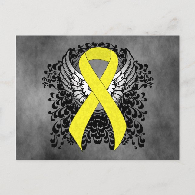 Yellow Awareness Ribbon with Wings Postcard (Front)
