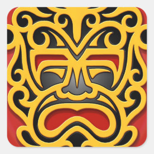 Yellow Aztec Mask Square Sticker