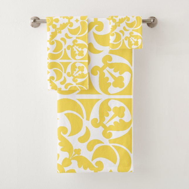 Yellow Azulejos Portuguese Spanish Mediterranean Bath Towel Set (Insitu)