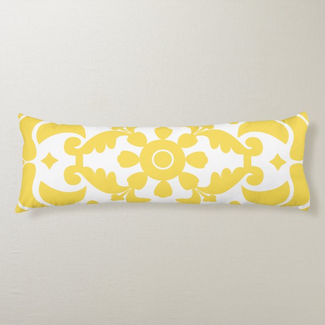 Yellow Azulejos Portuguese Spanish Mediterranean Body Cushion (Front)