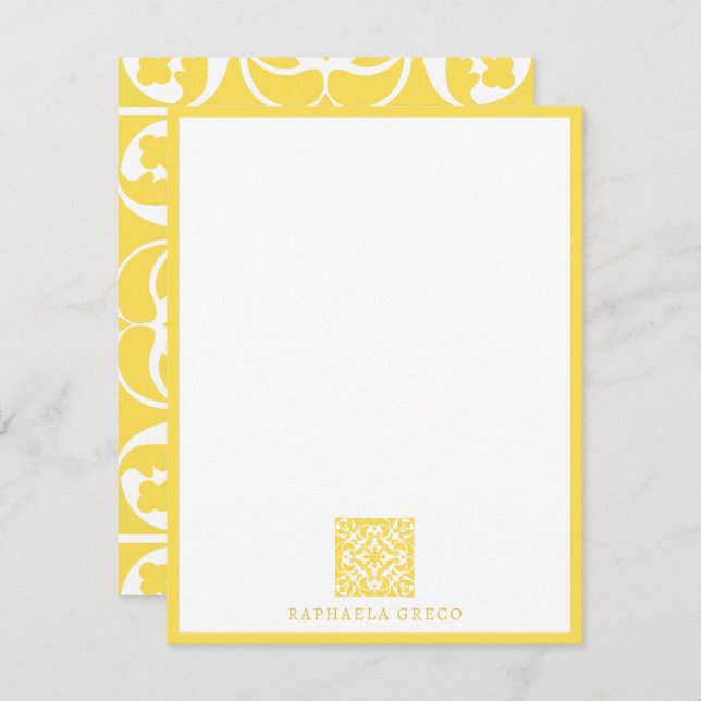 Yellow Azulejos Portuguese Spanish Mediterranean Card (Front/Back)