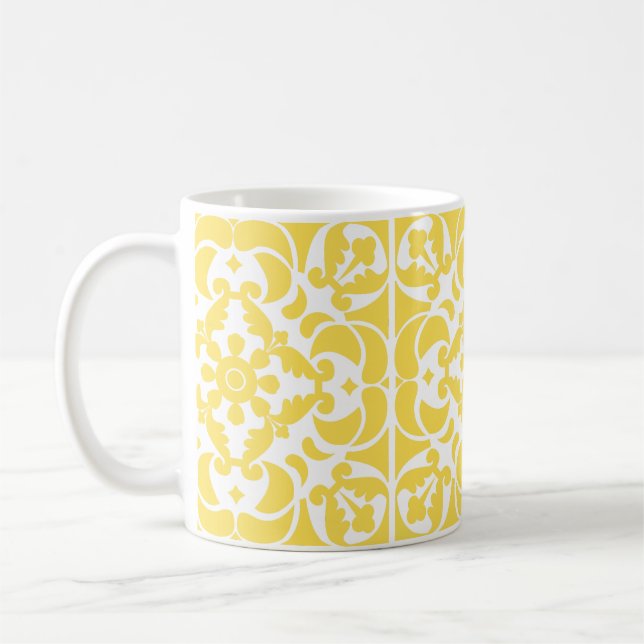 Yellow Azulejos Portuguese Spanish Mediterranean Coffee Mug (Left)