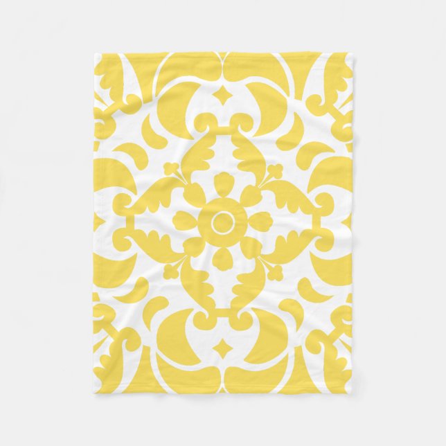 Yellow Azulejos Portuguese Spanish Mediterranean Fleece Blanket (Front)