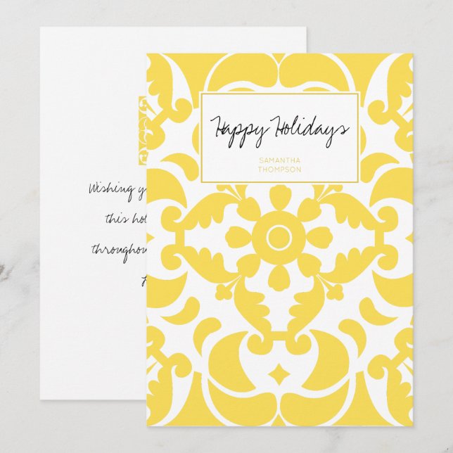 Yellow Azulejos Portuguese Spanish Mediterranean Holiday Card (Front/Back)