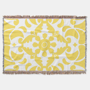 Yellow Azulejos Portuguese Spanish Mediterranean Throw Blanket