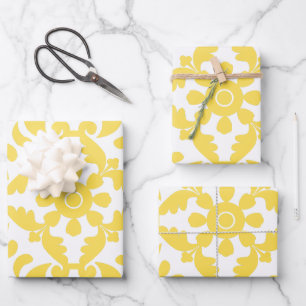 Yellow Azulejos Portuguese Spanish Mediterranean Wrapping Paper Sheet