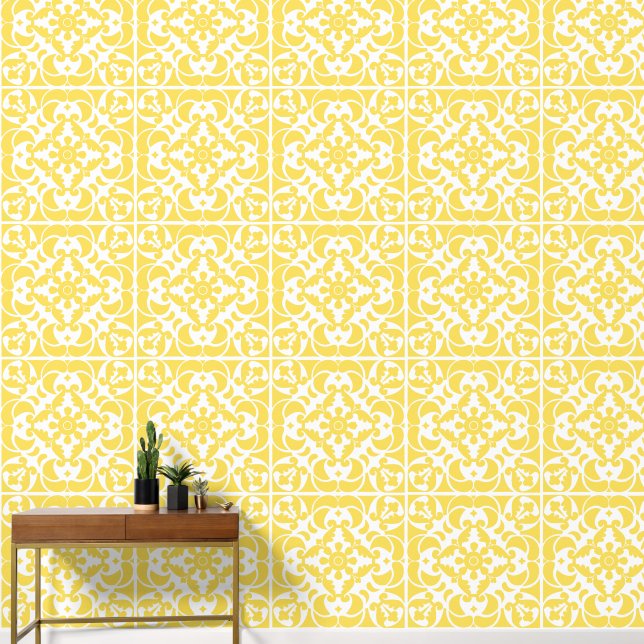 Yellow Azulejos Portuguese Spanish  Wallpaper (Hallway)