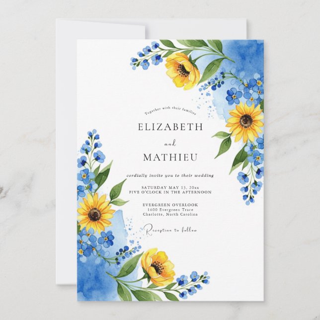 Yellow Azure Exuberant Summer Wedding Invitation (Front)