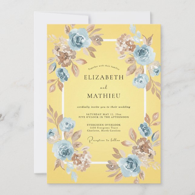 Yellow Azure Petal Wedding Invitation (Front)
