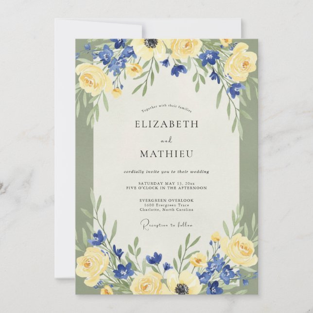 Yellow Azure Ranunculus Eucalyptus Wedding Invitation (Front)