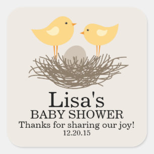 Yellow Baby Bird's Nest   Baby Shower Square Sticker