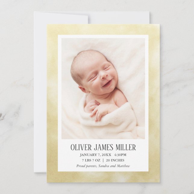Yellow Baby Birth Announcement Photo Card (Front)