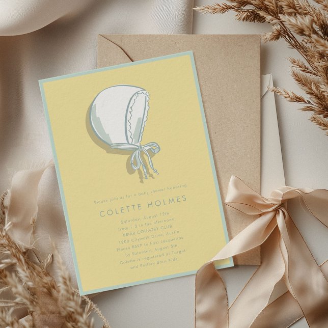 Yellow Baby Bonnet Baby Shower Invitation (Yellow Baby Bonnet Illustration Baby Shower Invitation)