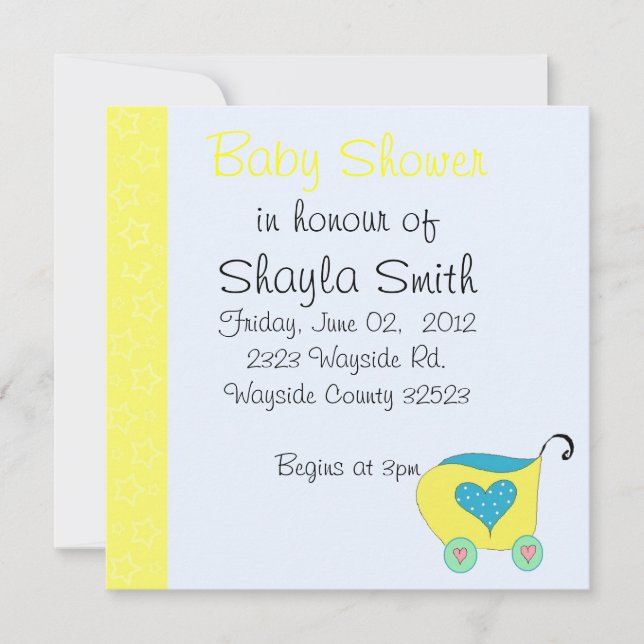 Yellow Baby Buggy Baby Shower Invitation (Front)