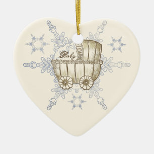 Yellow Baby Buggy SnowFlake ceramic ornament