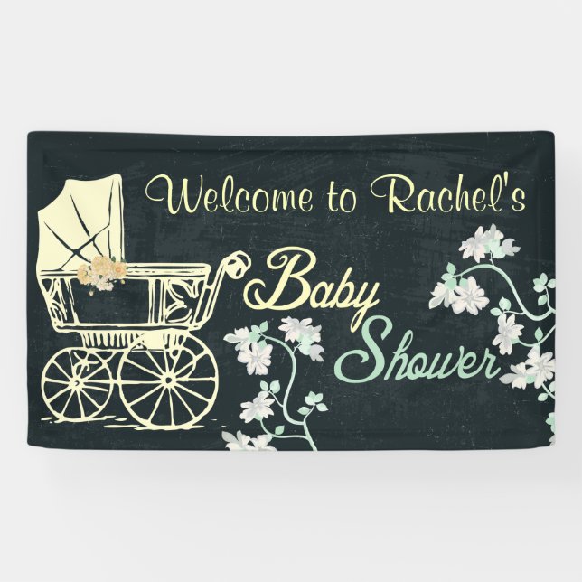 Yellow Baby Carriage, Baby Shower Banner (Horizontal)