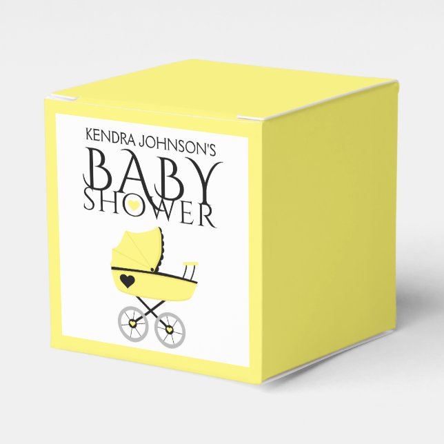 Yellow Baby Carriage Baby Shower Favour Box (Front Side)