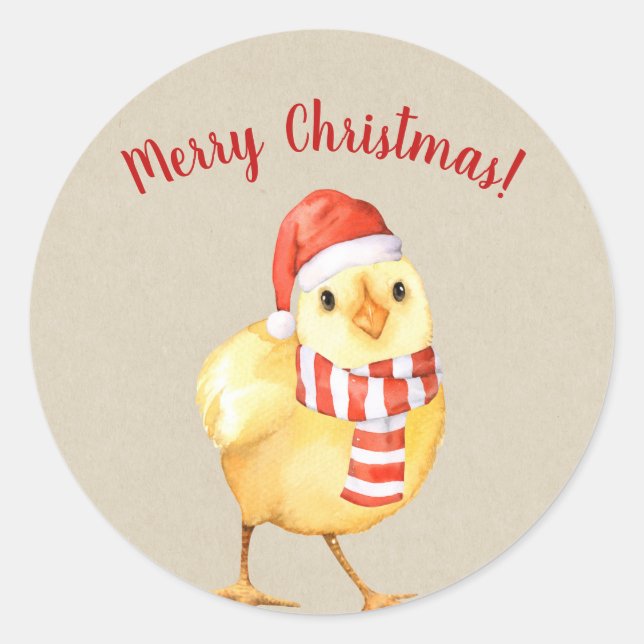 Yellow Baby Chick Christmas Country Holiday Custom Classic Round Sticker (Front)