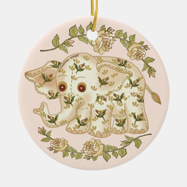 Yellow Baby Elephant   Ceramic Tree Decoration (Front)