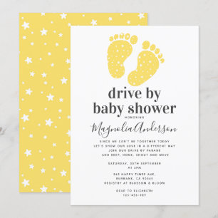 Yellow Baby Feet Drive By Baby Shower Invitation