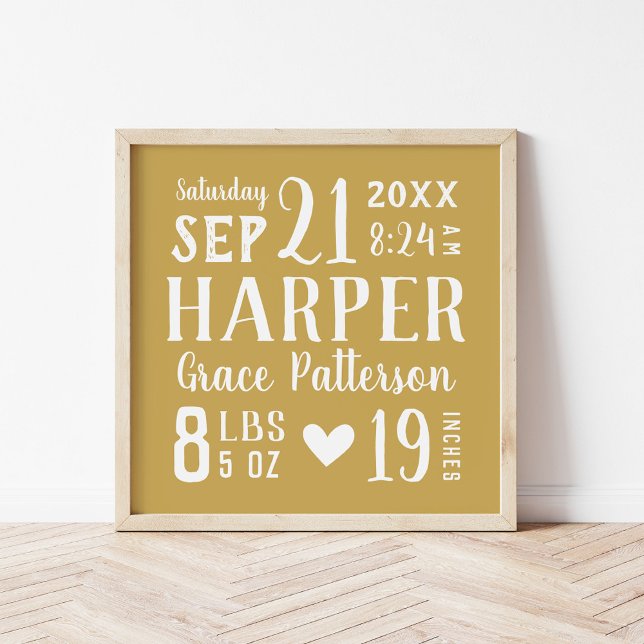Yellow Baby Girl Birth Stats Keepsake Poster (Creator Uploaded)