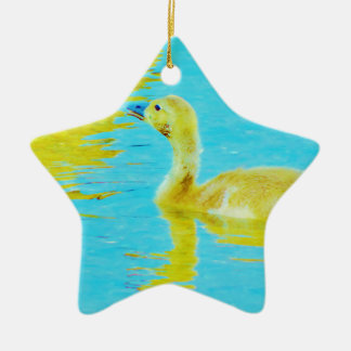 Yellow Baby goose with light blue water Ceramic Tree Decoration