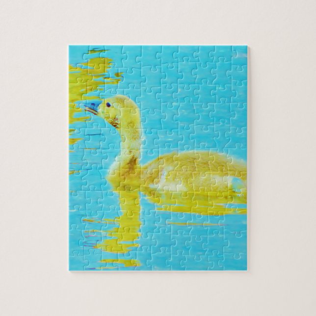 Yellow Baby goose with light blue water Jigsaw Puzzle (Vertical)