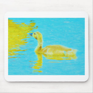 Yellow Baby goose with light blue water Mouse Mat