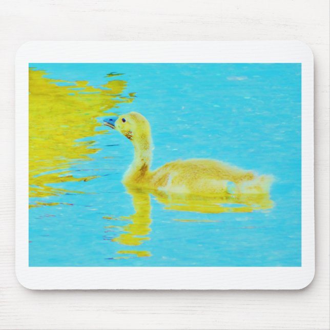 Yellow Baby goose with light blue water Mouse Mat (Front)