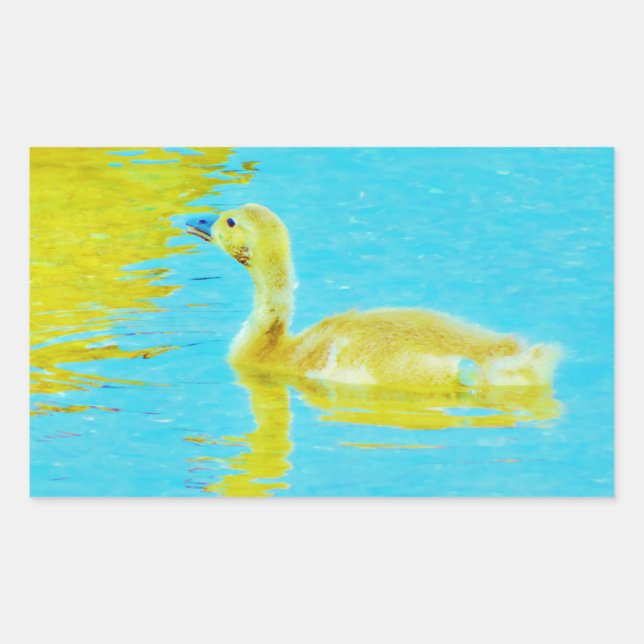 Yellow Baby goose with light blue water Rectangular Sticker (Front)
