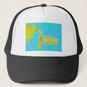 Yellow Baby goose with light blue water Trucker Hat