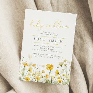 Yellow Baby In Bloom Floral Wildflower Baby Shower Invitation
