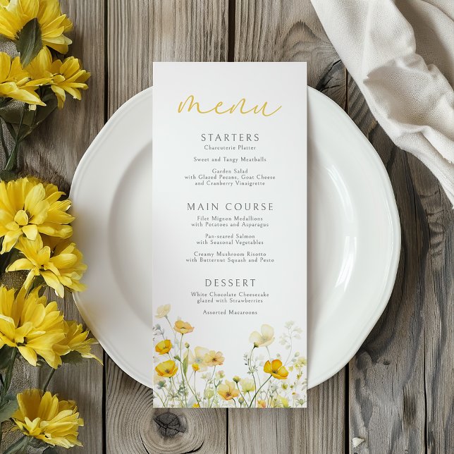 Yellow Baby In Bloom Floral Wildflower Baby Shower Menu (Creator Uploaded)