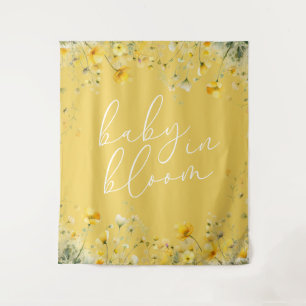 Yellow Baby In Bloom Floral Wildflower Baby Shower Tapestry