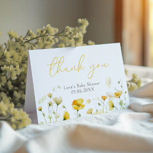 Yellow Baby In Bloom Floral Wildflower Baby Shower Thank You Card