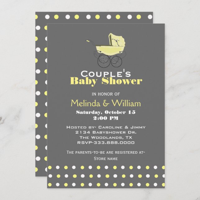 Yellow Baby Pram Baby Shower Invitation (Front/Back)